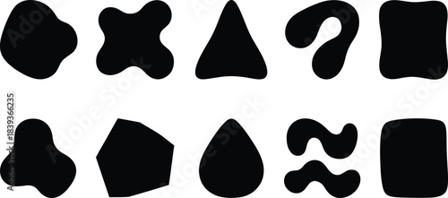 Collection of 10 two-dimensional (2D) shapes, which are a mix of geometric and organic forms