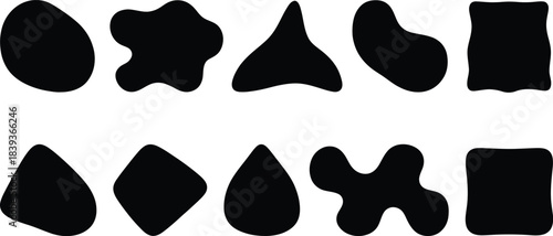 Collection of 10 two-dimensional (2D) shapes, which are a mix of geometric and organic forms