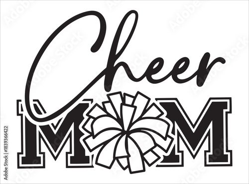 Cheer Mom Typography With Pom Pom Icon