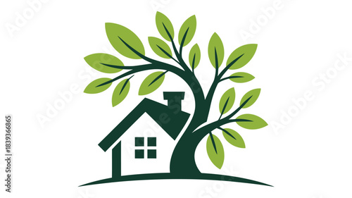Eco friendly home and green tree logo