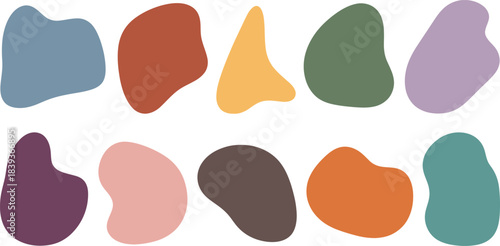 Collection of 10 two-dimensional (2D) shapes, which are a mix of geometric and organic forms