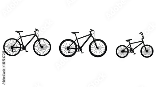 A row of three black bicycles depicted in a simple illustrative style