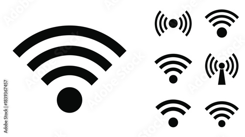 Black wifi signal icons in varying sizes and styles are displayed