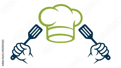 Chef hat with spatulas cooking icon