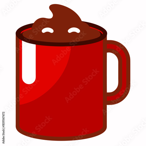 Chocolate on a red mug on a transparent background. Red cup of coffee.