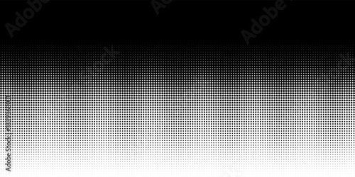 Dotted halftone gradient seamless border. Vector screentone raster effect backdrop. Black fading polka dot bg. Dots gradation repeat pattern. Comic pop art background monochrome overlay wallpaper