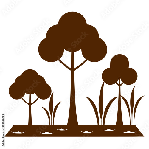 Vector illustration of a tree with clouds. Wetland trees.