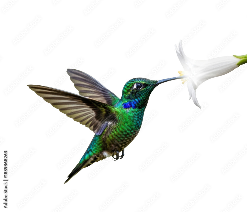 Obraz premium Hummingbird feeding on flower tropical garden nature isolated on transparent background