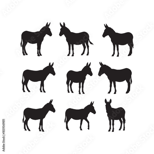 Donkey Silhouettes Collection,Donkeys Silhouettes,Vector Donkey Silhouettes,Farm Donkey Silhouettes,donkey vector