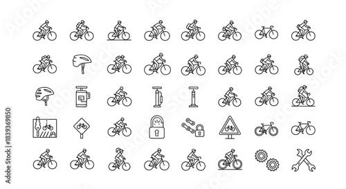 Collection of hand drawn bicycle icons isolated on set of vector cycling symbols and design elements in doodle style