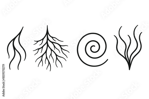 Mycelium Icon Evolution. Dynamic Mycelium Forms linear set: shape-changing filament, adaptive root web, moisture-reactive coil.