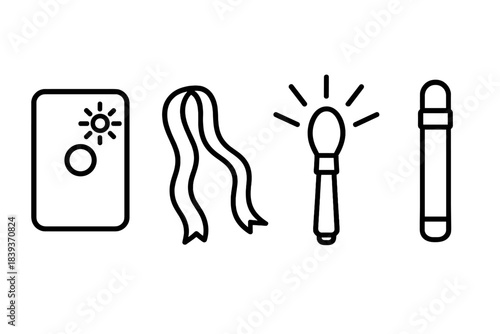 Outdoor Signaling Icons. Outdoor Signaling Gear linear set: mirror flash plate, guide ribbon, marker wand.