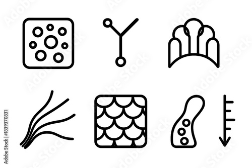 Deep-Sea Evolution Icons. Deep-sea evolutionary patterns linear set: glow organism tile, pressure-tolerant node, fin design bar, vent cluster arc, sensory fiber, cryptic scales