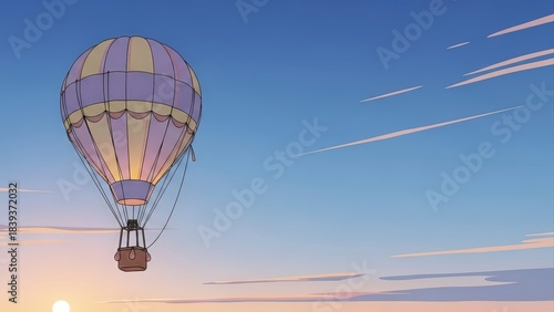 Hot Air Balloon Floating in a Serene Sky at Sunset.