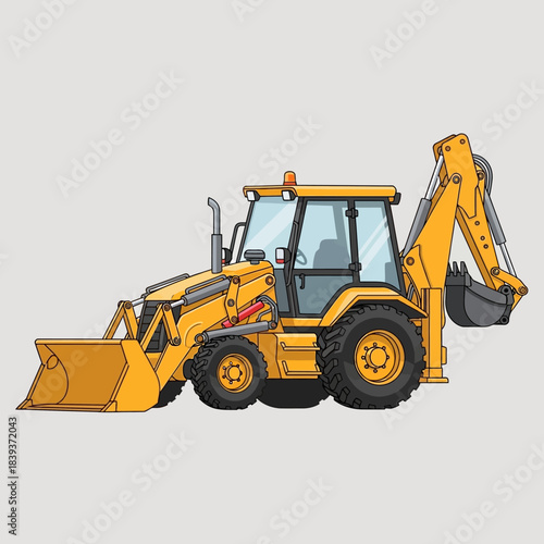 Detailed backhoe loader illustration portraying industrial strength and construction prowess