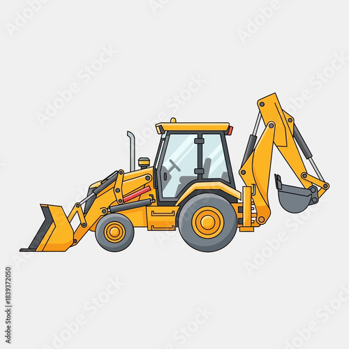 Detailed line drawing of a yellow backhoe loader ready to tackle construction tasks with precision