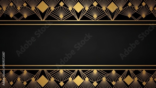 Elegant Art Deco Black and Gold Background with Geometric Patterns.