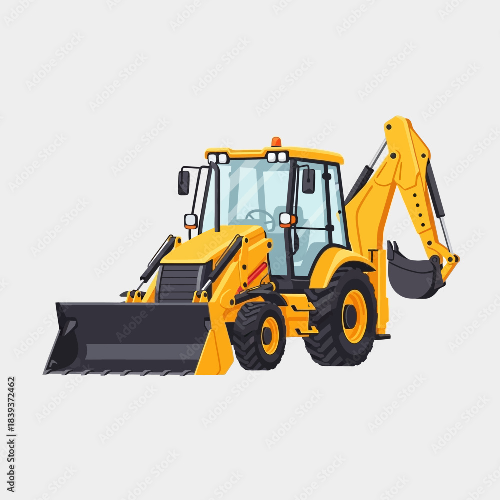 Fototapeta premium Illustration of a yellow backhoe loader machinery for construction and excavation worksites
