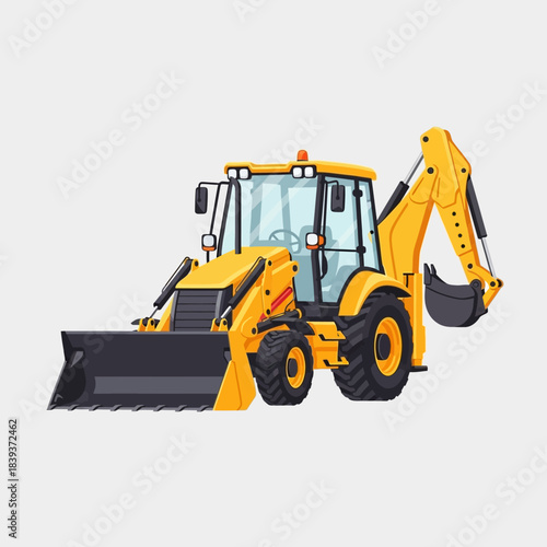 Illustration of a yellow backhoe loader machinery for construction and excavation worksites