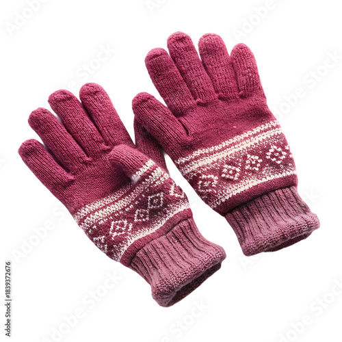Cozy knitted gloves with fair isle pattern in a rich berry color