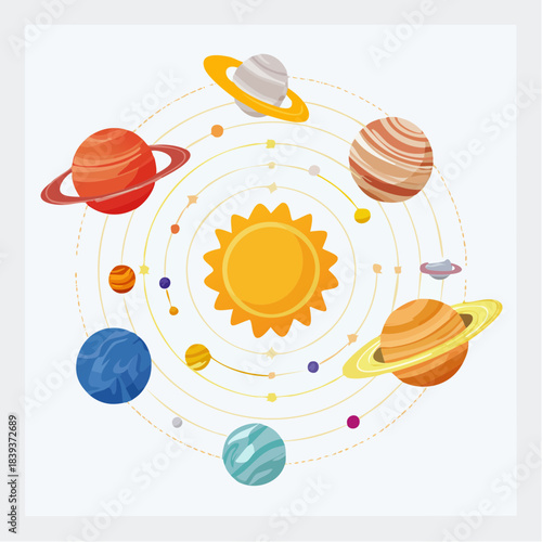 Flat Solar System Educational Vector