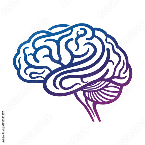 Stylized human brain outline with blue to purple gradient head mind