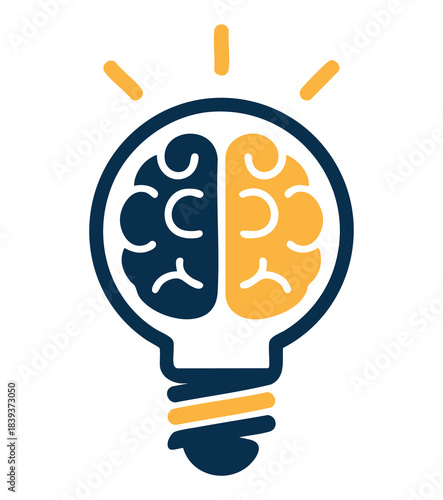 A brain inside a light bulb symbolizing a creative idea or a sudden thought process