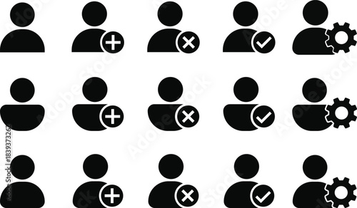 user profile icon set. profile verified, block, add new user, user setting icons collection