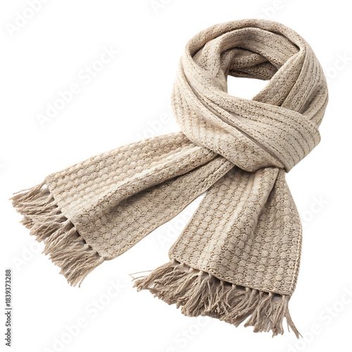 Handwoven textured scarf with fringed ends on black background