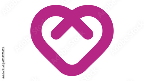 A stylized pink heart logo with a unique knotted top design on a white background