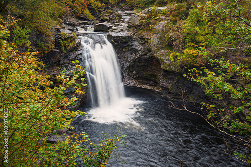 River Falloch flows over the Falloch Falls, situated in the north of Loch Lomond and The Trossachs National Park, Falls of Falloch is a beautiful waterfall just 3 miles from the village of Crianlarich