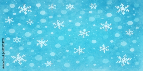 Blue winter holiday background with seamless snowflake pattern and light frost decoration