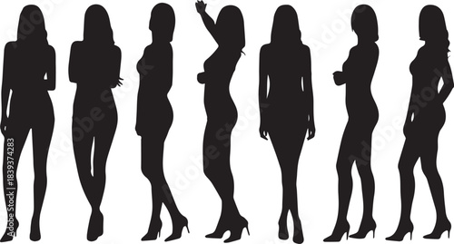 Collection of seven female silhouettes in various poses