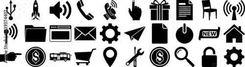 Collection of black silhouettes representing various tools and objects silhouette