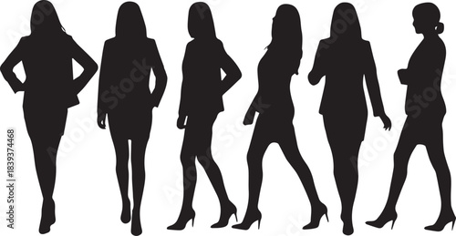 Set of six business women silhouettes poses