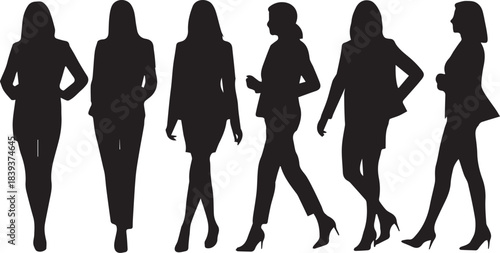 Six business women silhouettes walking poses