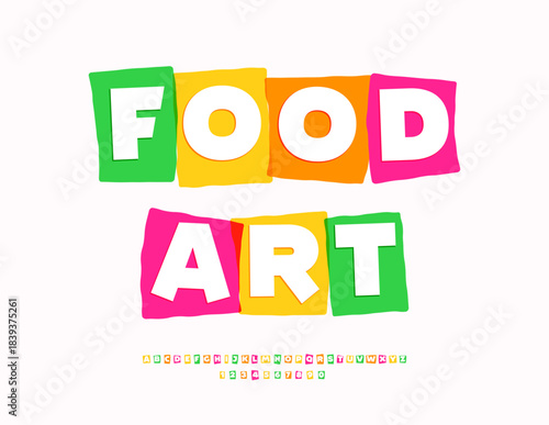 Vector Watercolor concept Food Art. Bright Colorful Font. Unique Alphabet Letters and Numbers set