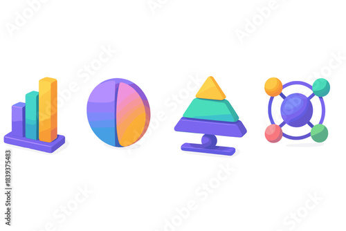 Colorful Mental Coherence Icons. Mental Coherence States flat isometric set: clarity alignment bar, unified-thought mote, balanced insight node.