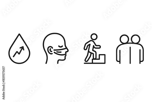 Adaptive Coping Icons. Adaptive Coping Modes linear set: tension-release droplet, steady-breath band, support-step icon.