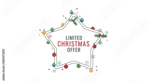 Limited Christmas Offer Star Frame with Ornaments - Festive Sale Promotion Design