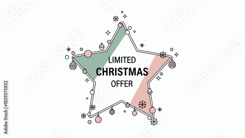 Limited Christmas Offer starburst graphic with festive decorations and text about special seasonal deals