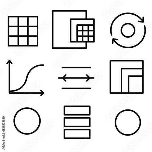 Neural Network Elements. Neural Layer Set linear set: embedding tile, conv kernel, pooling patch, recurrent loop, activation curve, normalization bar, dense stack, final output