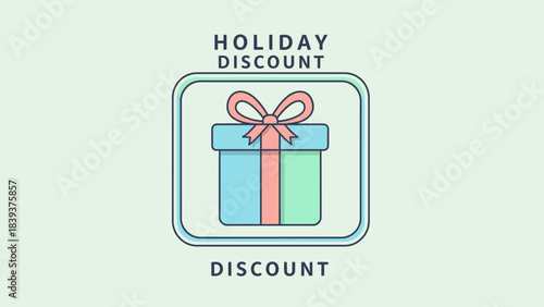Vibrant minimalist illustration of a gift box icon symbolizing holiday discounts, special seasonal offers, and promotional sales events for retail and e-commerce