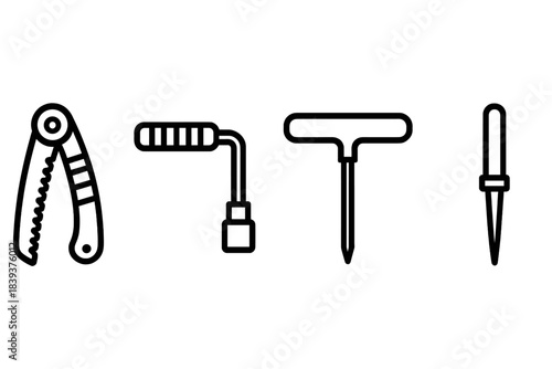 Craftsman Tool Icons. Craftsman Shop Essentials linear set: folding saw, torque handle, marking scribe.