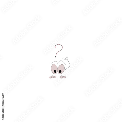 Curious cartoon eyes peeking over a surface, with a question mark above, conveying confusion, wonder, and a sense of inquiry