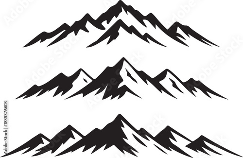 Mountain Ridge Icon Set – Black and White Vector Peaks.