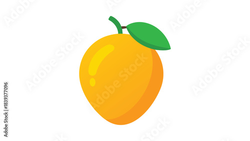 Bright orange mango fruit with green leaf isolated on white