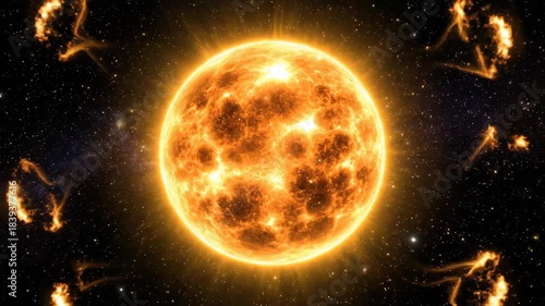 Spinning Sun Simulation with Solar Flares in Outer Space Animation