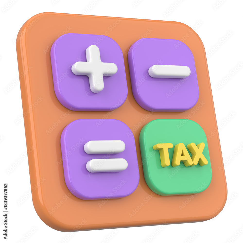 Fototapeta premium 3D Tax Icon Illustration with Calculator and Finance Elements.