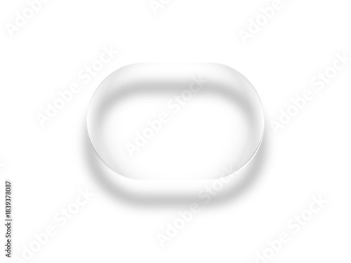 ClearLiquid Glass with Transparent 3D Bubble. Glossy Glassmorphism Button, Modern Interface Design Concept on White Background